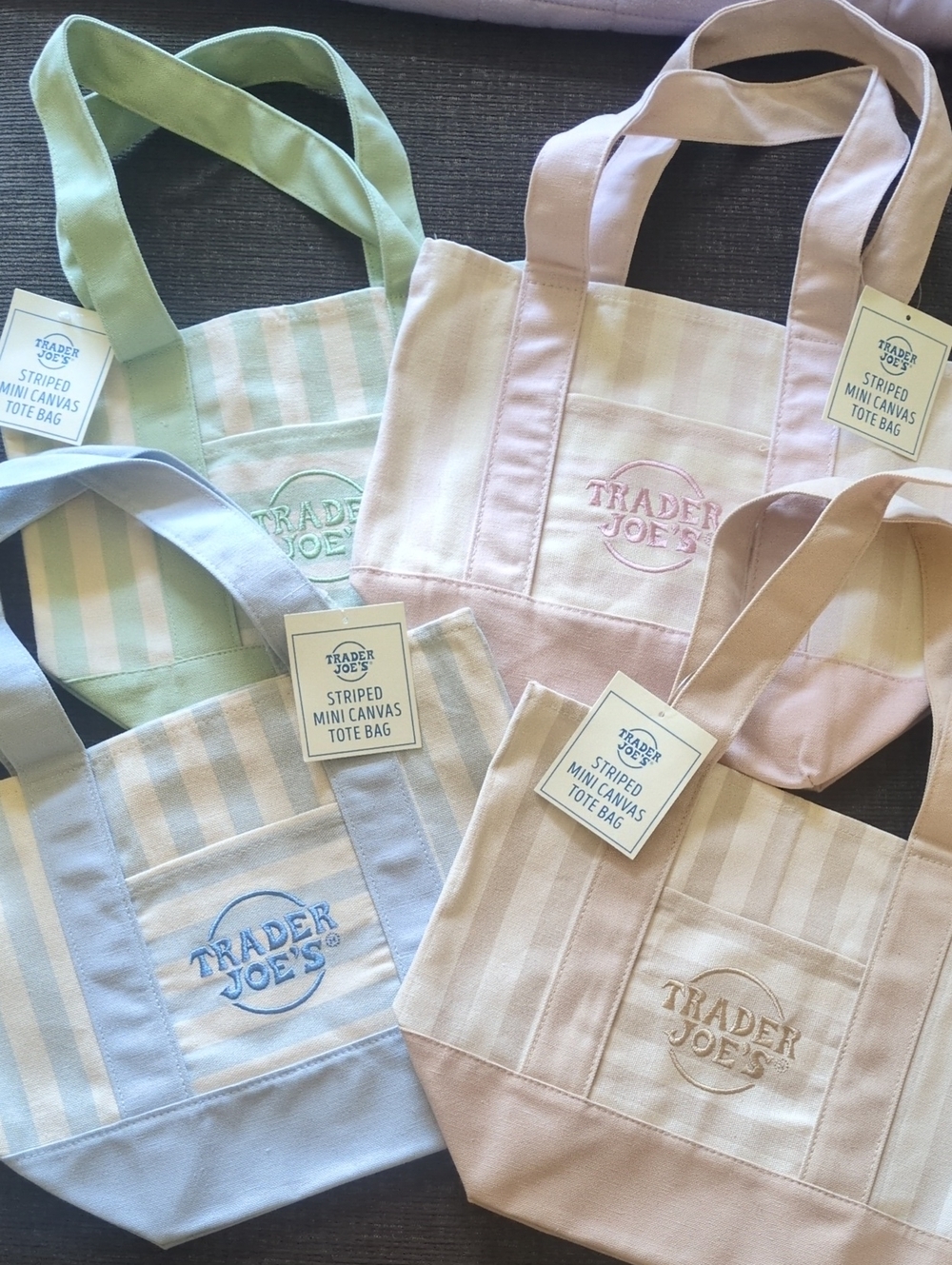 Trader Joe's Striped Mini Canvas Tote Bags Bundle